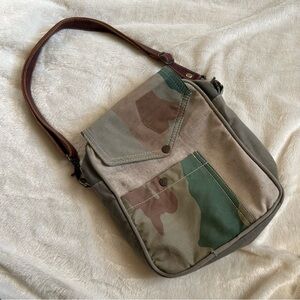 Vintage addiction camo canvas military style crossbody bag upcycled